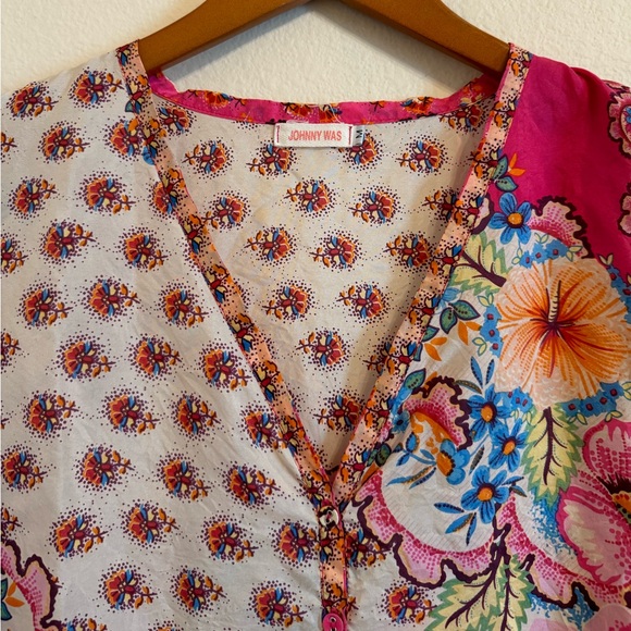 Johnny Was Women's Floral Boho Mini Dress 100% Silk Blouse Top - Picture 12 of 13